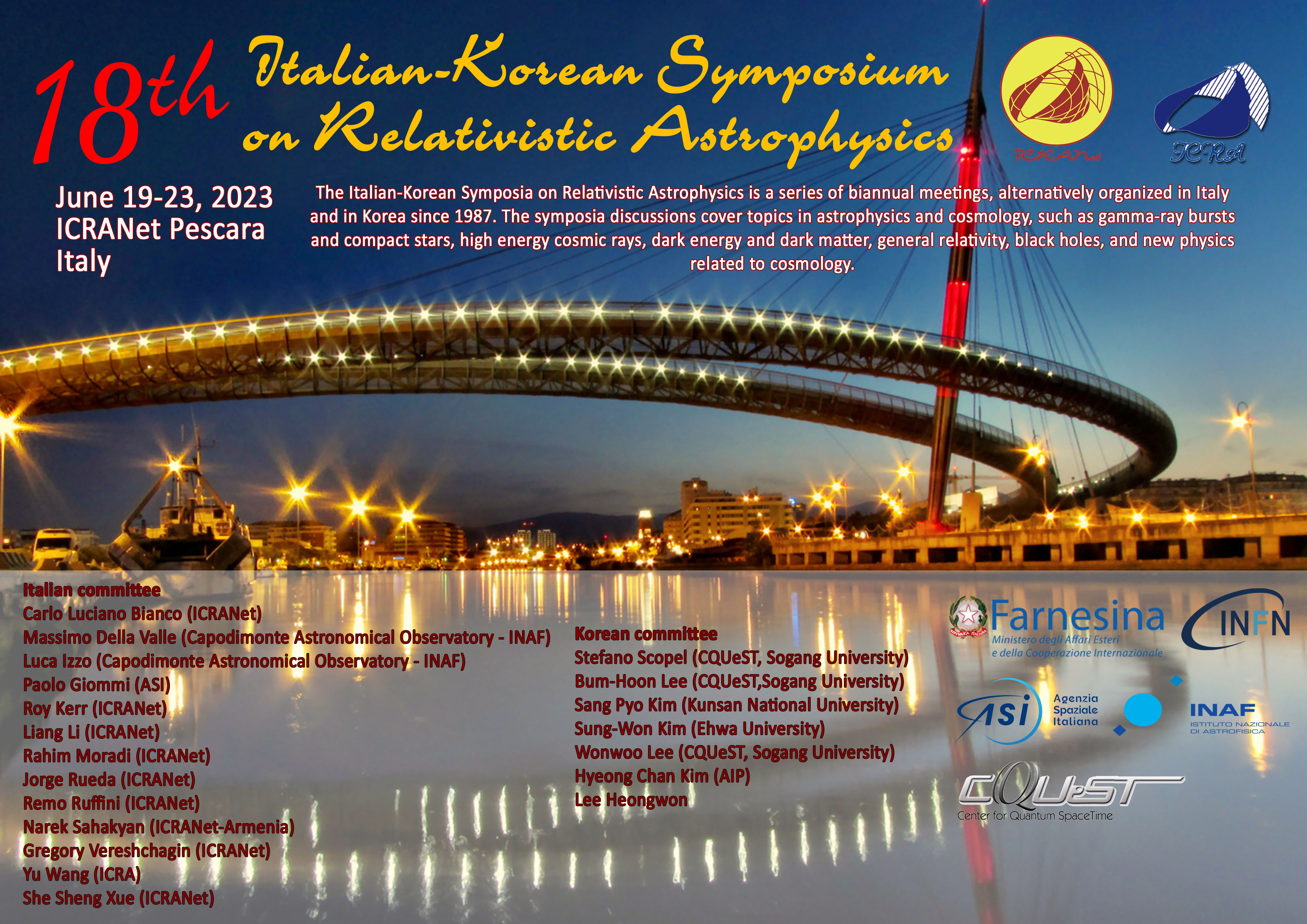 18th Italian-Korean Symposium on Relativistic Astrophysics (19-23 June 2023)  · ICRANet Indico platform